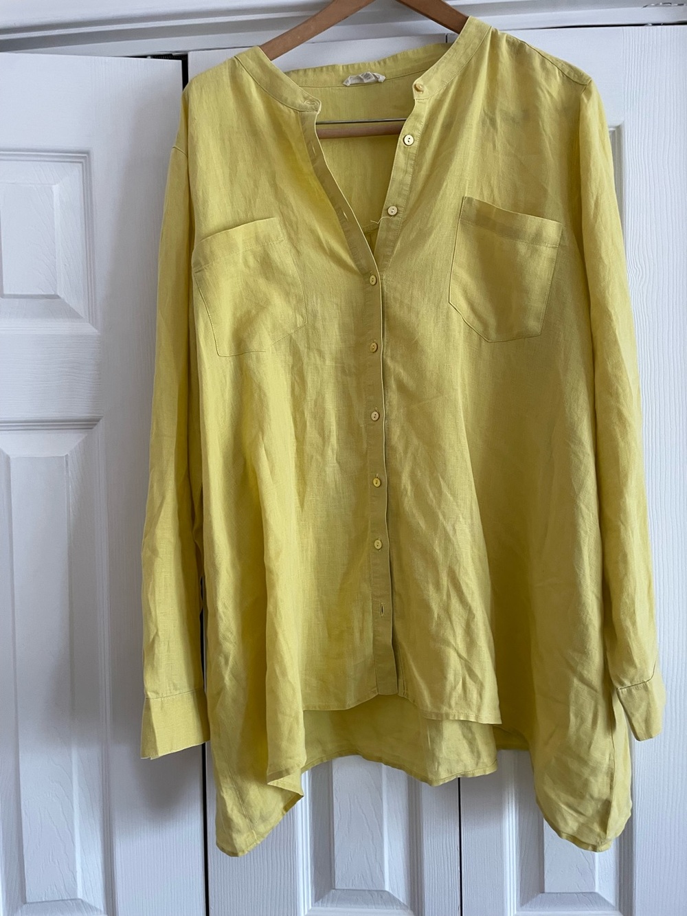 Eileen Fisher Woman 1X Yellow Organic Linen Button Front Tunic Shirt Top